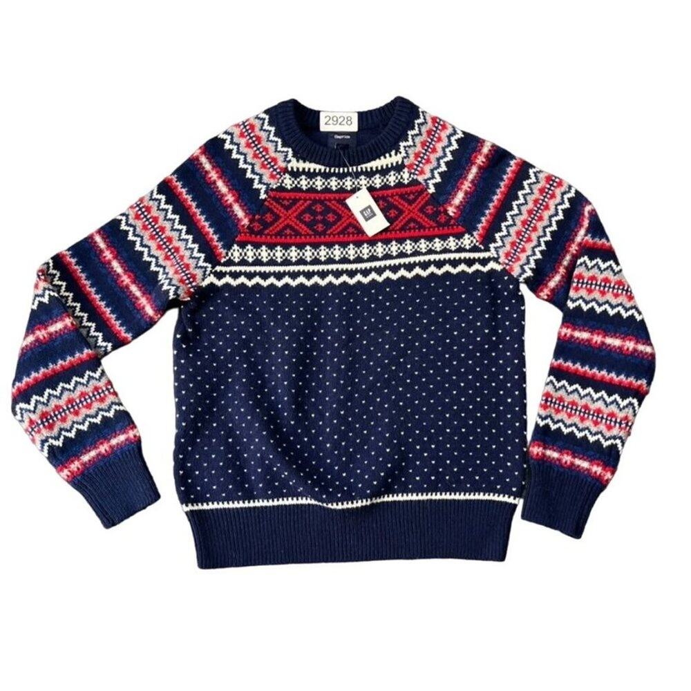 GAP Sweater Unisex Kids XL Wool Blend Fairisle Elysian Blue Multicolor Holiday